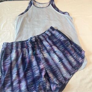 Athleta Girl 2 Piece Set Tank Top & Shorts Tie Dye Purple Blue XXL 16
